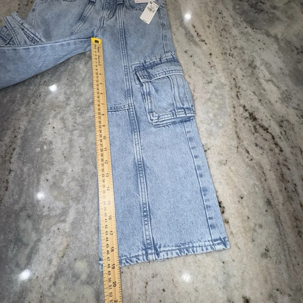 NWT Old Navy Girls Sz 6 Baggy Cargo Jeans Wide Leg High Rise Skater Light‎ Wash